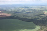 Aerial view of extensive soy fields and legal forest reserves in the Brazilian Amazon