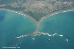 Aerial view of 't-shaped' land formation on Costa Rica's Pacific coastline