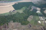 Aerial view of estuary, forests, and agriculture