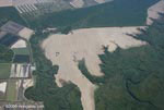 Aerial view of estuary, forests, and agriculture