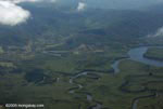 Aerial view of winding estuary rivers in Costa Rica