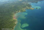 Aerial view of coastal forest and coral reefs in Costa Rica