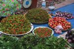 Chilis, tomatoes, and other vegetables and species in the Luang Prabang morning market