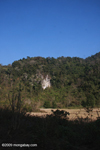 Karst formation, forest, and dry rice paddies in Laos