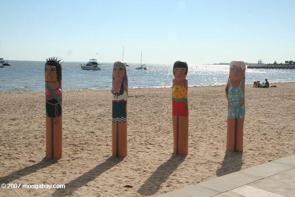 Wood sculptures by Jan Mitchell at Corio Bay on the Great Ocean Highway
